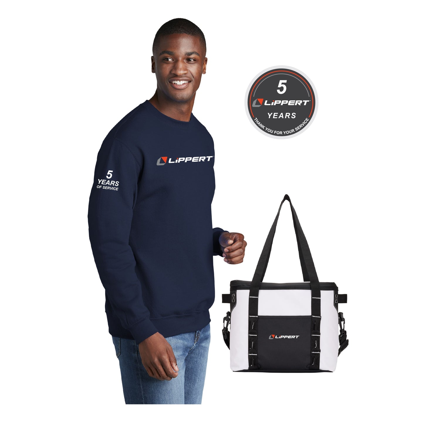 5 Year Gift - Crewneck Sweatshirt + 12 Can Urban Peak Cooler + Decal